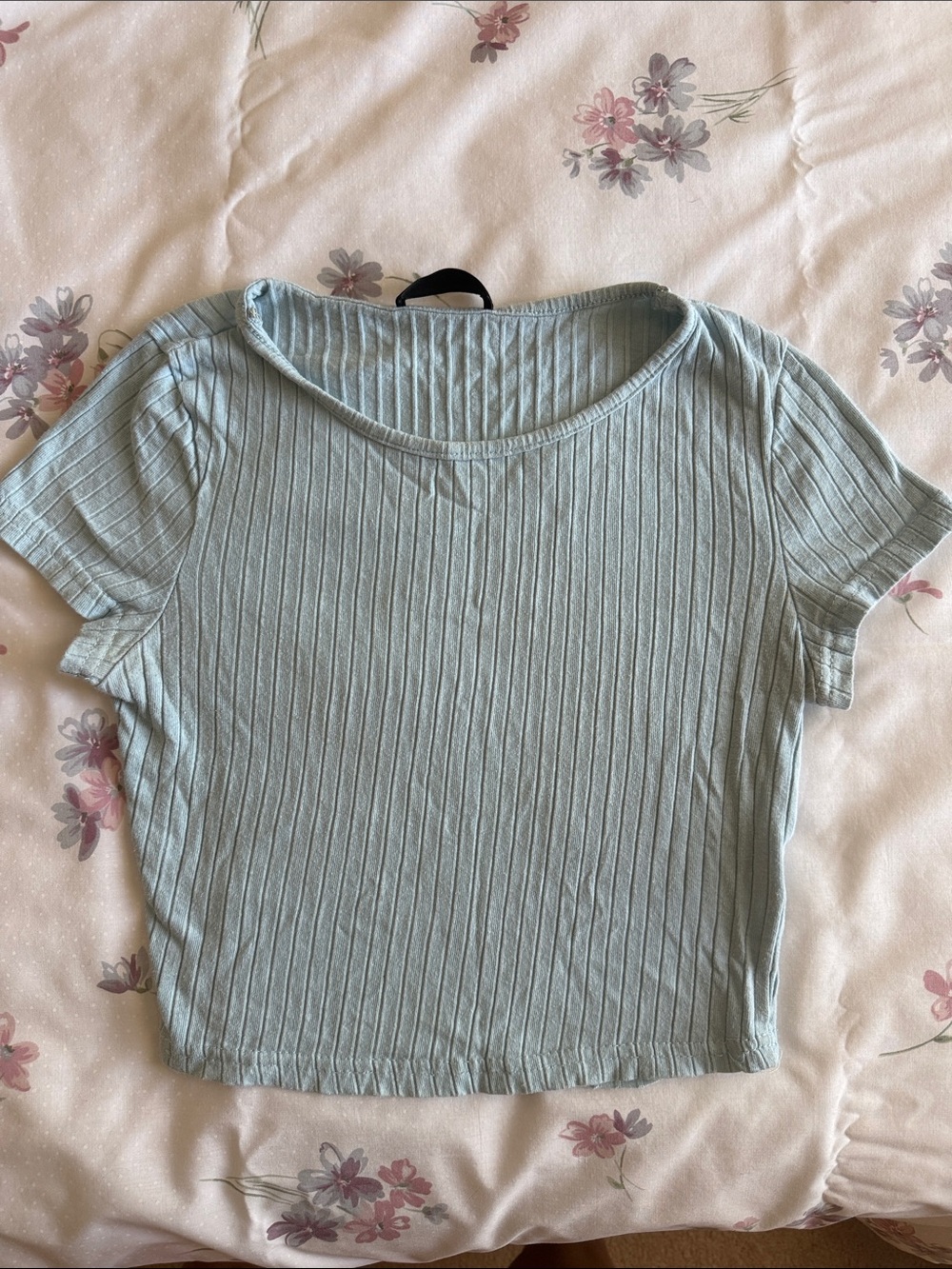 Casual Ribbed Short Sleeve Top in Light Blue
